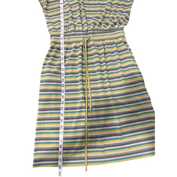 Donna Morgan Dress Short Sleeve Striped Metallic Green Yellow Elastic Waist Sz 4 - Picture 6 of 9
